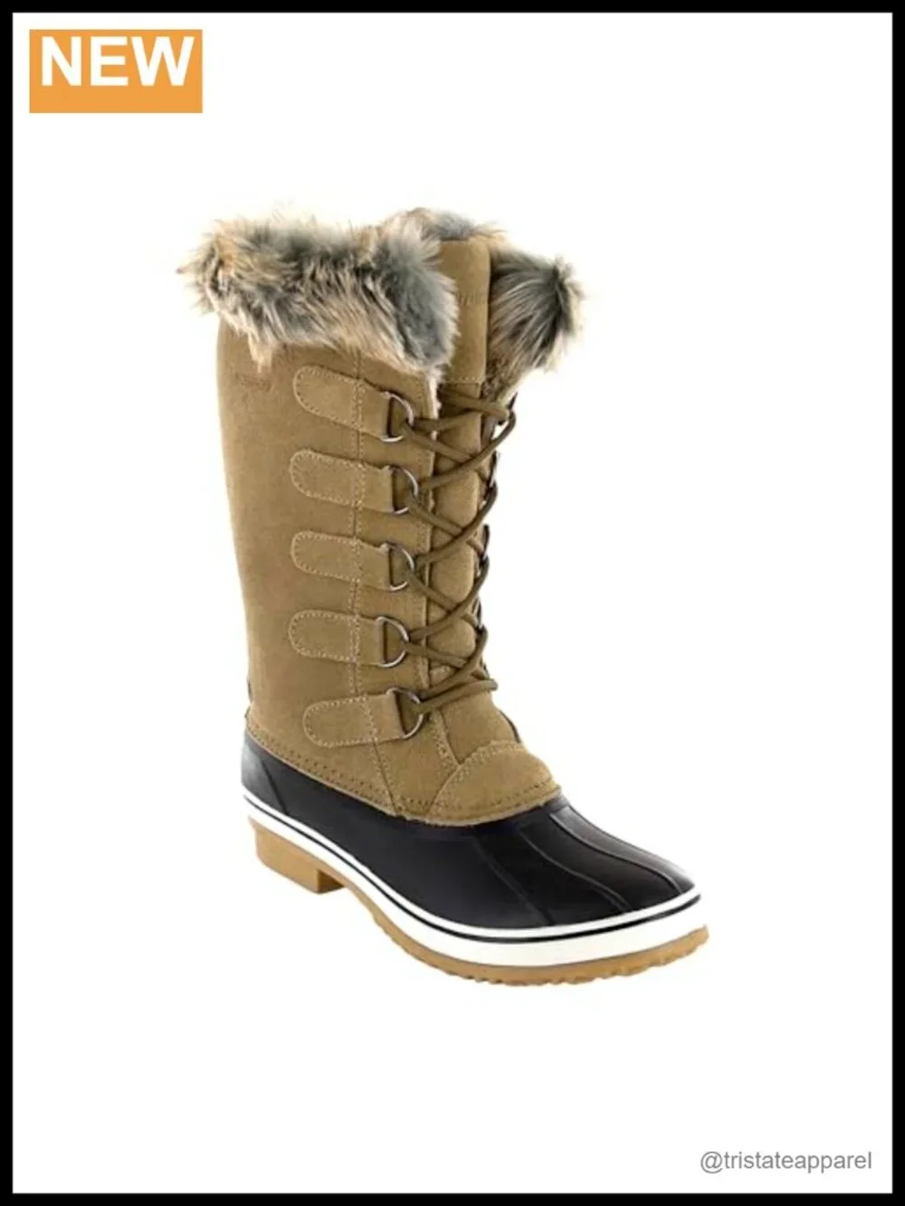 Waterproof Suede Snow Boots with Thinsulate, Mid Calf Lace Up Winter Boots